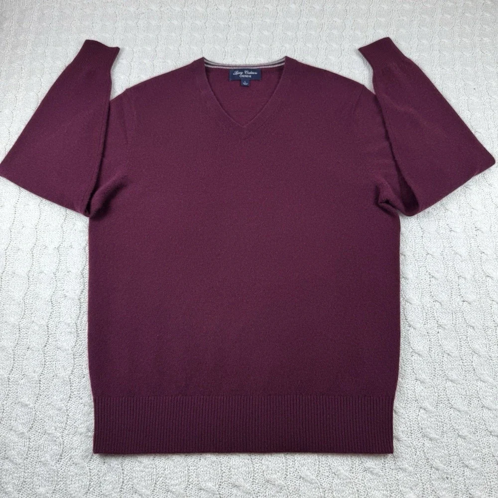 daniel cremieux Luxsury Cashmere V Neck Sweater Men's Large Burgundy Pullover